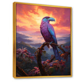 Pink and yellow Tropical Toucan jungle sunset - Toucan Framed Canvas Art
