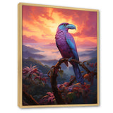 Pink and yellow Tropical Toucan jungle sunset - Toucan Framed Canvas Art