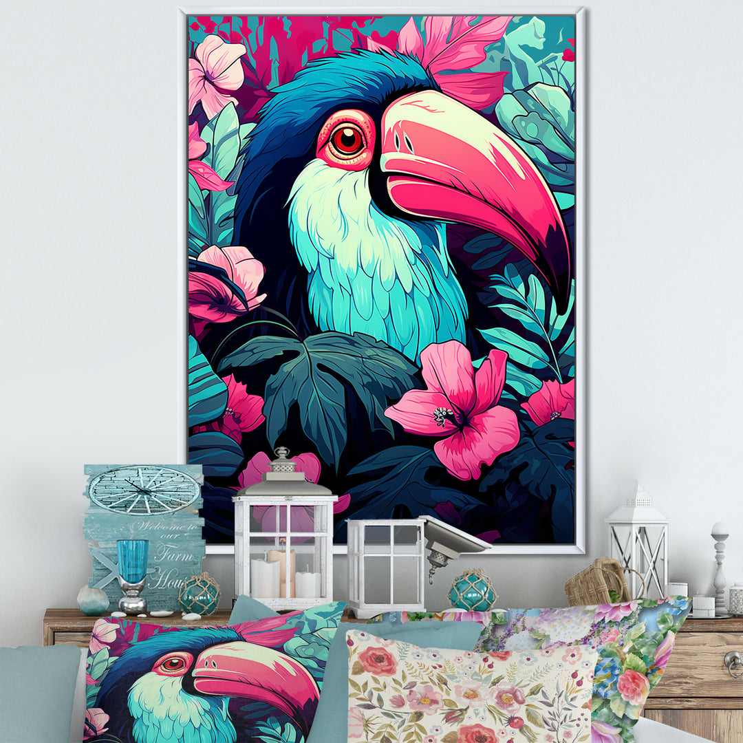 Pink and blue Tropical Toucans - Toucan Bedroom Wall Art