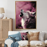 Pink Howling wolf at sunset - Wolf Wall Decor