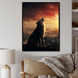 Yellow Howling wolf at sunset - Wolf Wall Decor