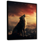 Yellow Howling wolf at sunset - Wolf Wall Decor
