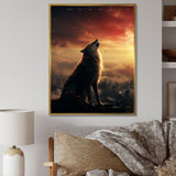 Yellow Howling wolf at sunset - Wolf Wall Decor