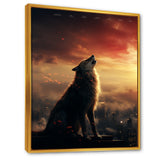Yellow Howling wolf at sunset - Wolf Wall Decor