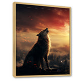 Yellow Howling wolf at sunset - Wolf Wall Decor