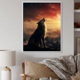 Yellow Howling wolf at sunset - Wolf Wall Decor