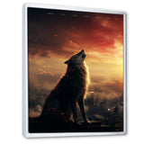 Yellow Howling wolf at sunset - Wolf Wall Decor