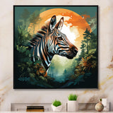 Elegant sunset Zebra portrait - Zebra Framed Canvas Art