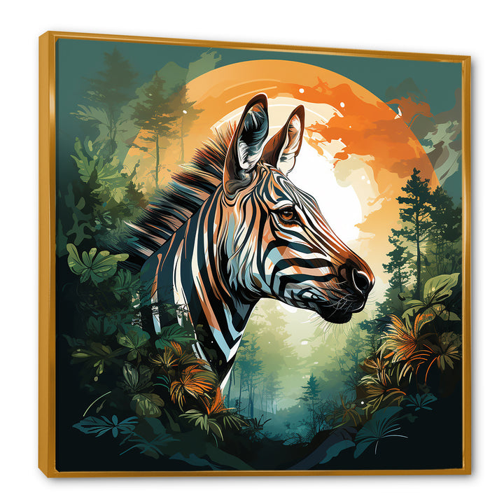 Elegant sunset Zebra portrait - Zebra Framed Canvas Art