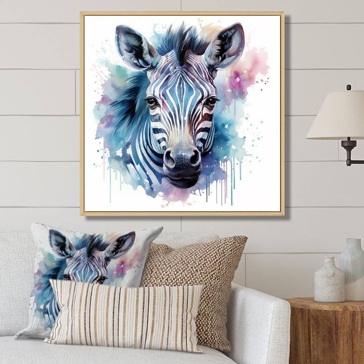 Blue and pink Zebra Savannah - Zebra Living Room Wall Art