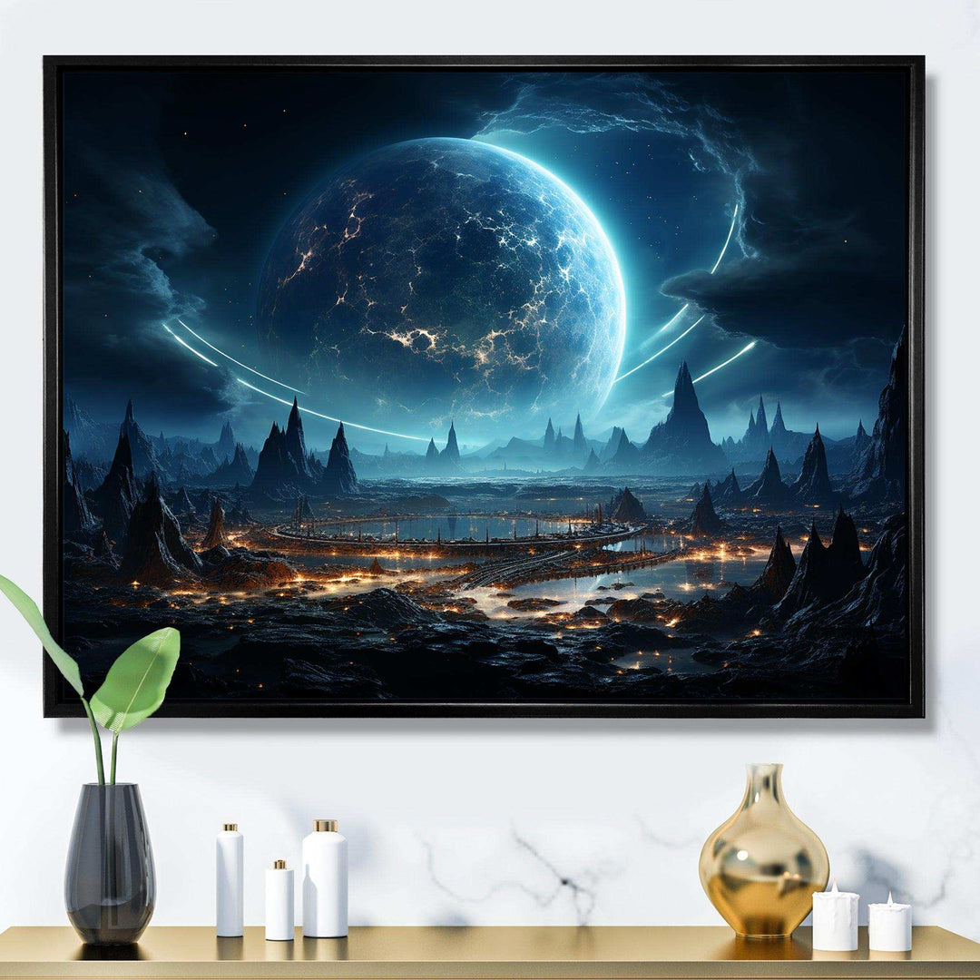White and blue cosmic space landscape I - Astronomy &amp; Space Canvas Wall Art