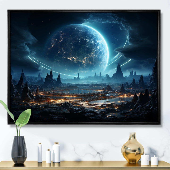 White and blue cosmic space landscape I - Astronomy &amp; Space Canvas Wall Art