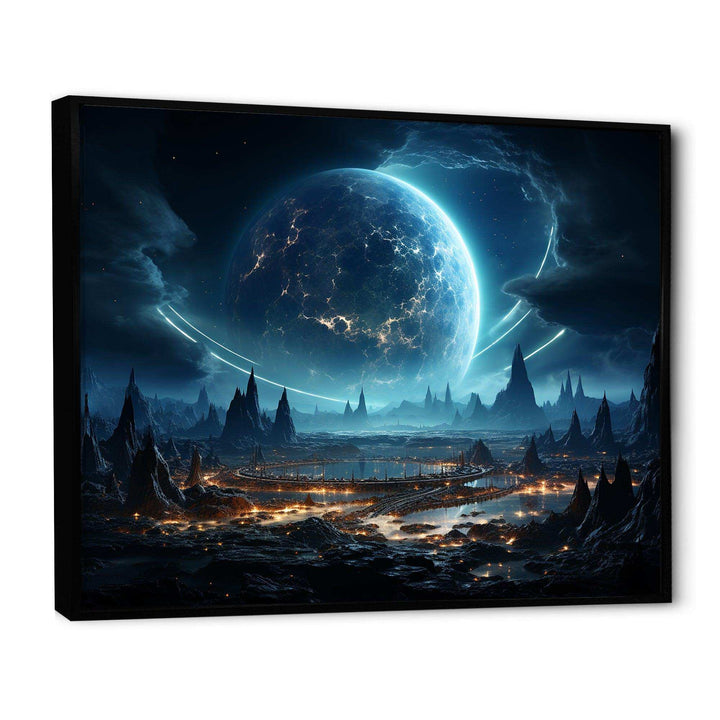 White and blue cosmic space landscape I - Astronomy &amp; Space Canvas Wall Art