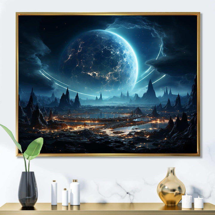 White and blue cosmic space landscape I - Astronomy &amp; Space Canvas Wall Art
