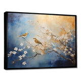 Gold and blue birds on floral tree - Animals Canvas Wall Art