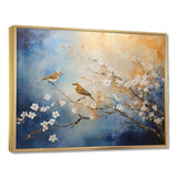 Gold and blue birds on floral tree - Animals Canvas Wall Art