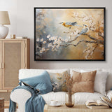 Gold and Grey birds on floral tree I - Animals Canvas Wall Art