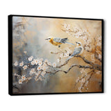 Gold and Grey birds on floral tree I - Animals Canvas Wall Art