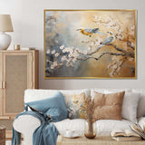 Gold and Grey birds on floral tree I - Animals Canvas Wall Art