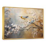 Gold and Grey birds on floral tree I - Animals Canvas Wall Art