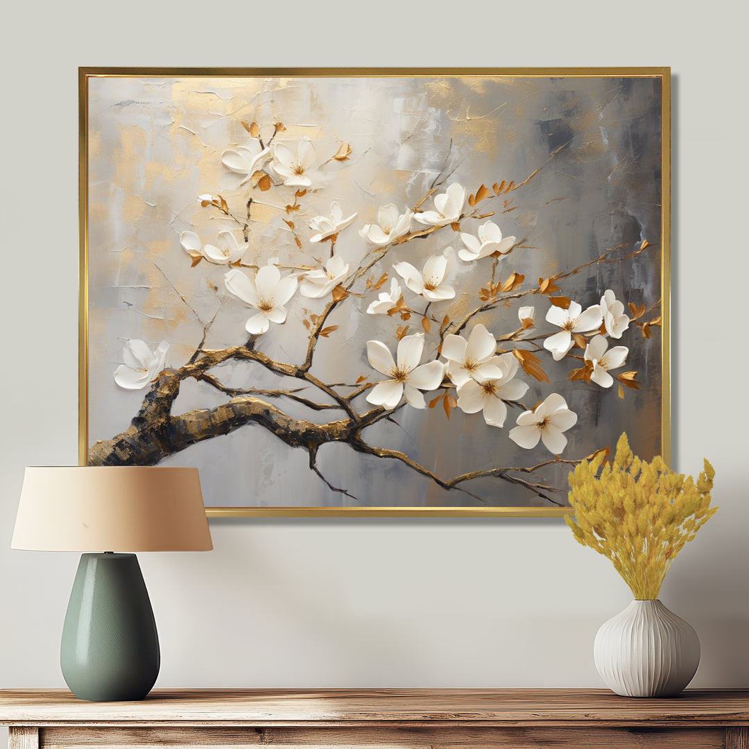 Gold and Grey floral tree serenity - Bird Wall Art Prints