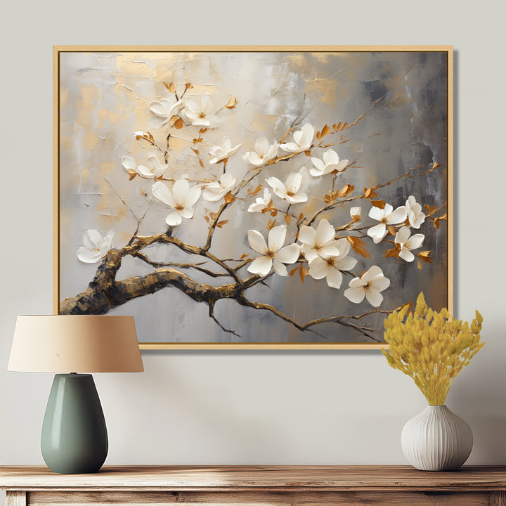 Gold and Grey floral tree serenity - Bird Wall Art Prints