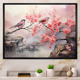 Sakura Pink birds on pink blossom tree - Pink Bird Wall Art