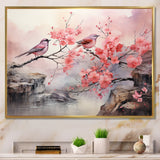 Sakura Pink birds on pink blossom tree - Pink Bird Wall Art