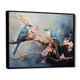 Sakura blue birds on pink blossom tree - Bird Framed Canvas Art