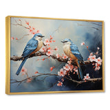 Sakura blue birds on pink blossom tree - Bird Framed Canvas Art