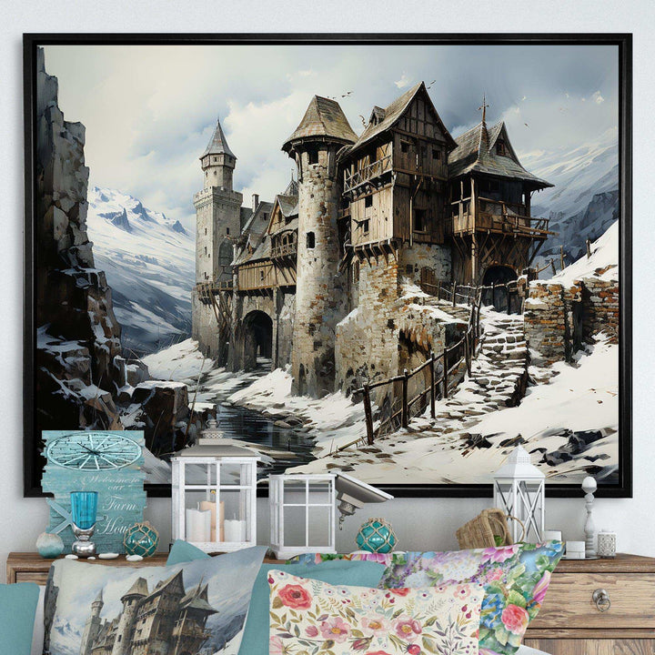 Mediaval Castle in winter charm I - Architecture Canvas Wall Art