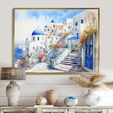 Blue and white Santorini village  I - Landscapes Canvas Wall Art