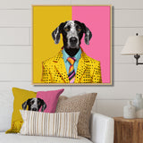 Yellow and pink Fashion first suited dog - Pink Dog Wall Art