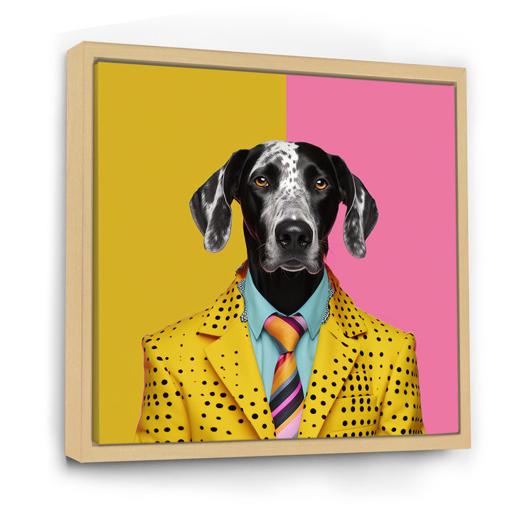 Yellow and pink Fashion first suited dog - Pink Dog Wall Art