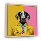 Yellow and pink Fashion first suited dog - Pink Dog Wall Art