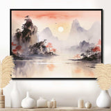 Orange Tranquil Chinese landscape serenity I - Landscapes Canvas Wall Art