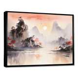 Orange Tranquil Chinese landscape serenity I - Landscapes Canvas Wall Art