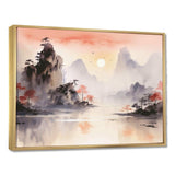 Orange Tranquil Chinese landscape serenity I - Landscapes Canvas Wall Art