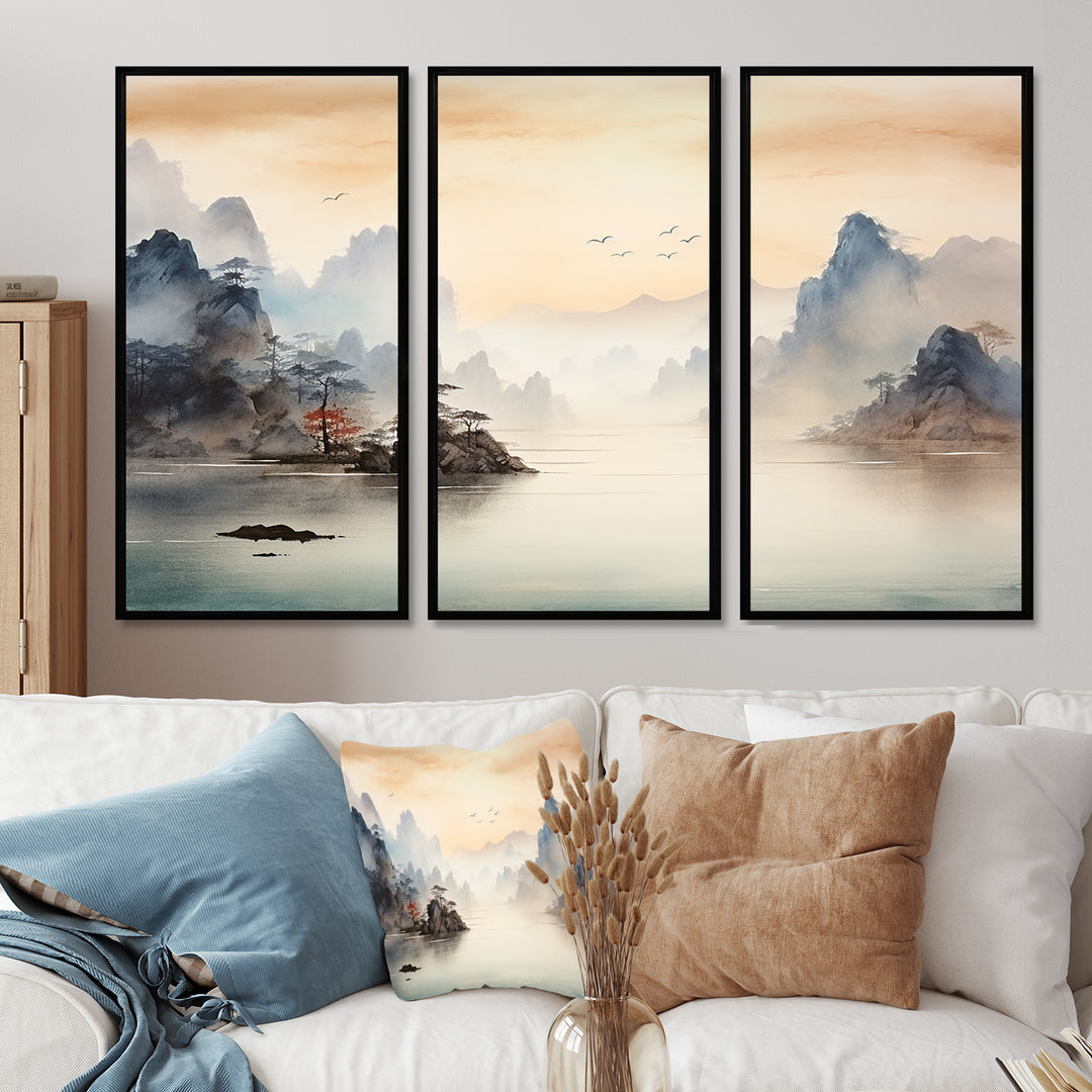 Grey Tranquil Chinese landscape serenity II - Multi-Panels