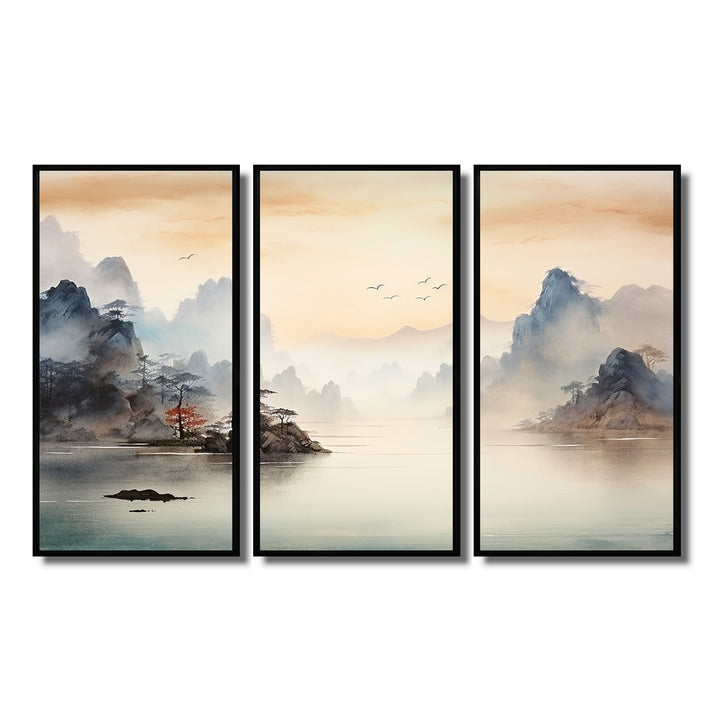 Grey Tranquil Chinese landscape serenity II - Multi-Panels