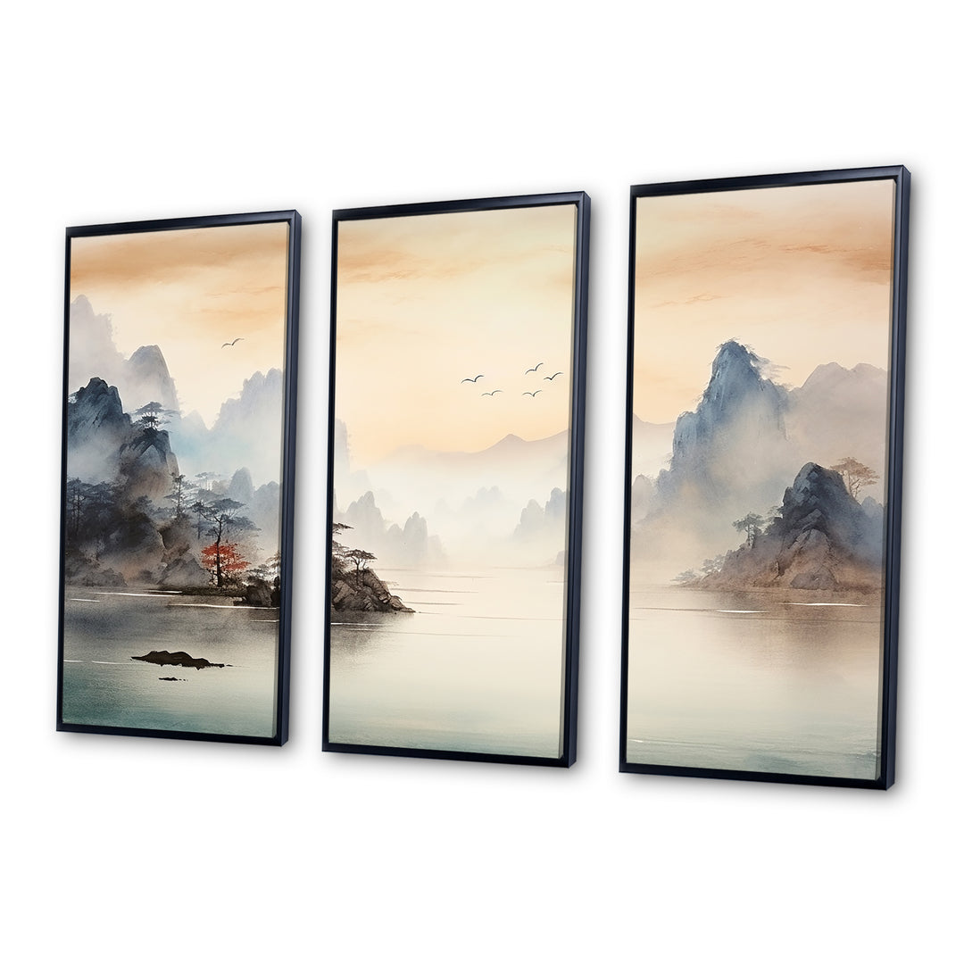 Grey Tranquil Chinese landscape serenity II - Multi-Panels