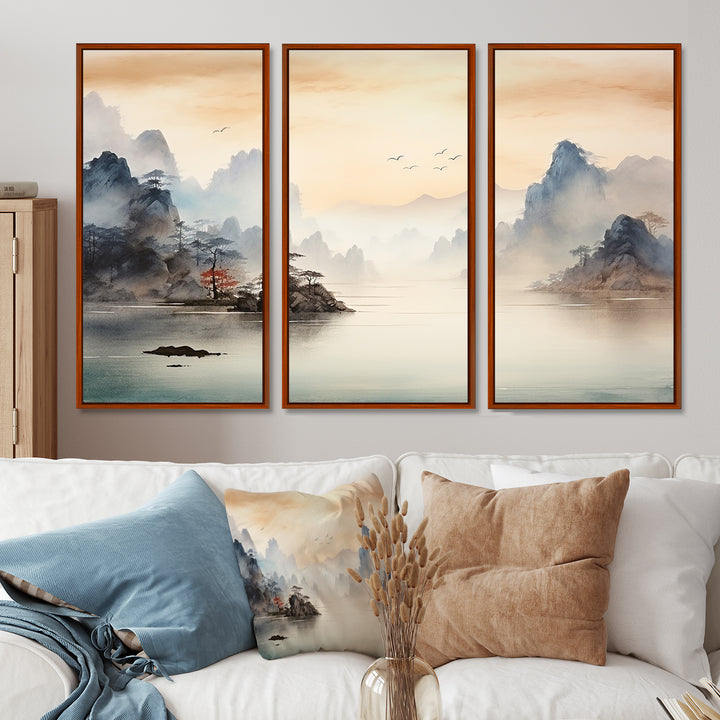 Grey Tranquil Chinese landscape serenity II - Multi-Panels