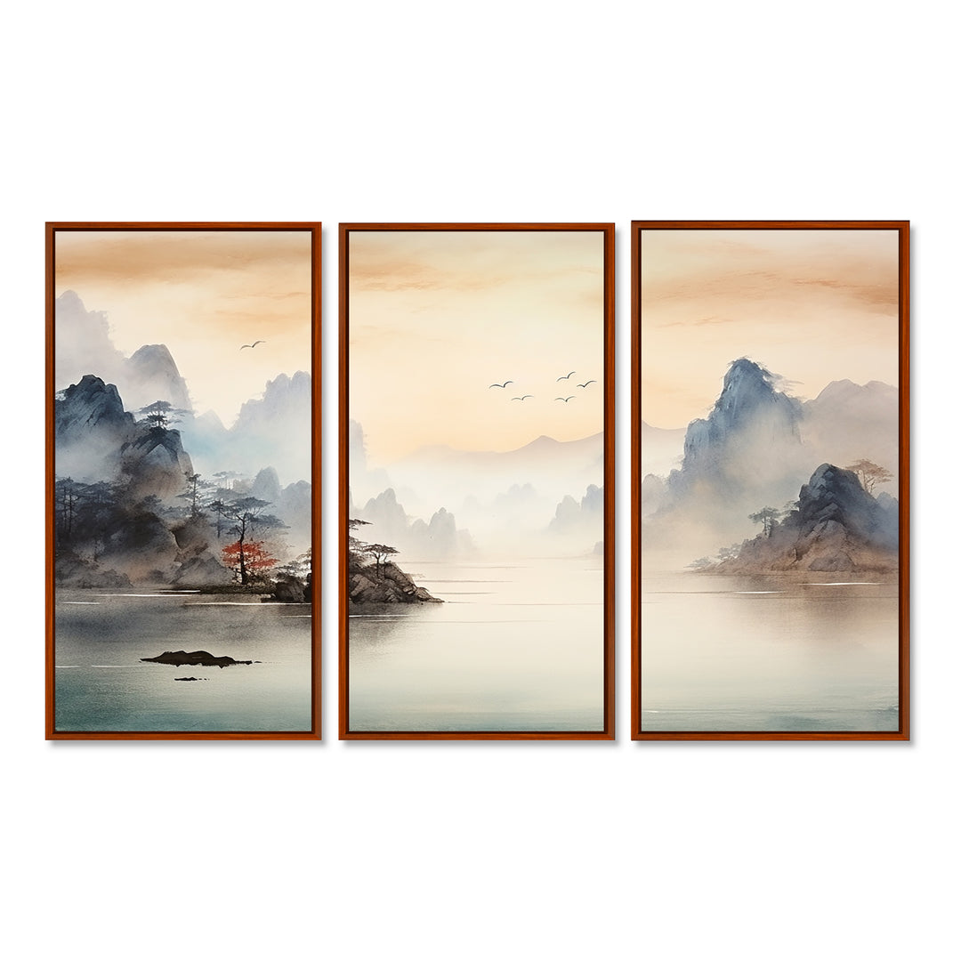 Grey Tranquil Chinese landscape serenity II - Multi-Panels