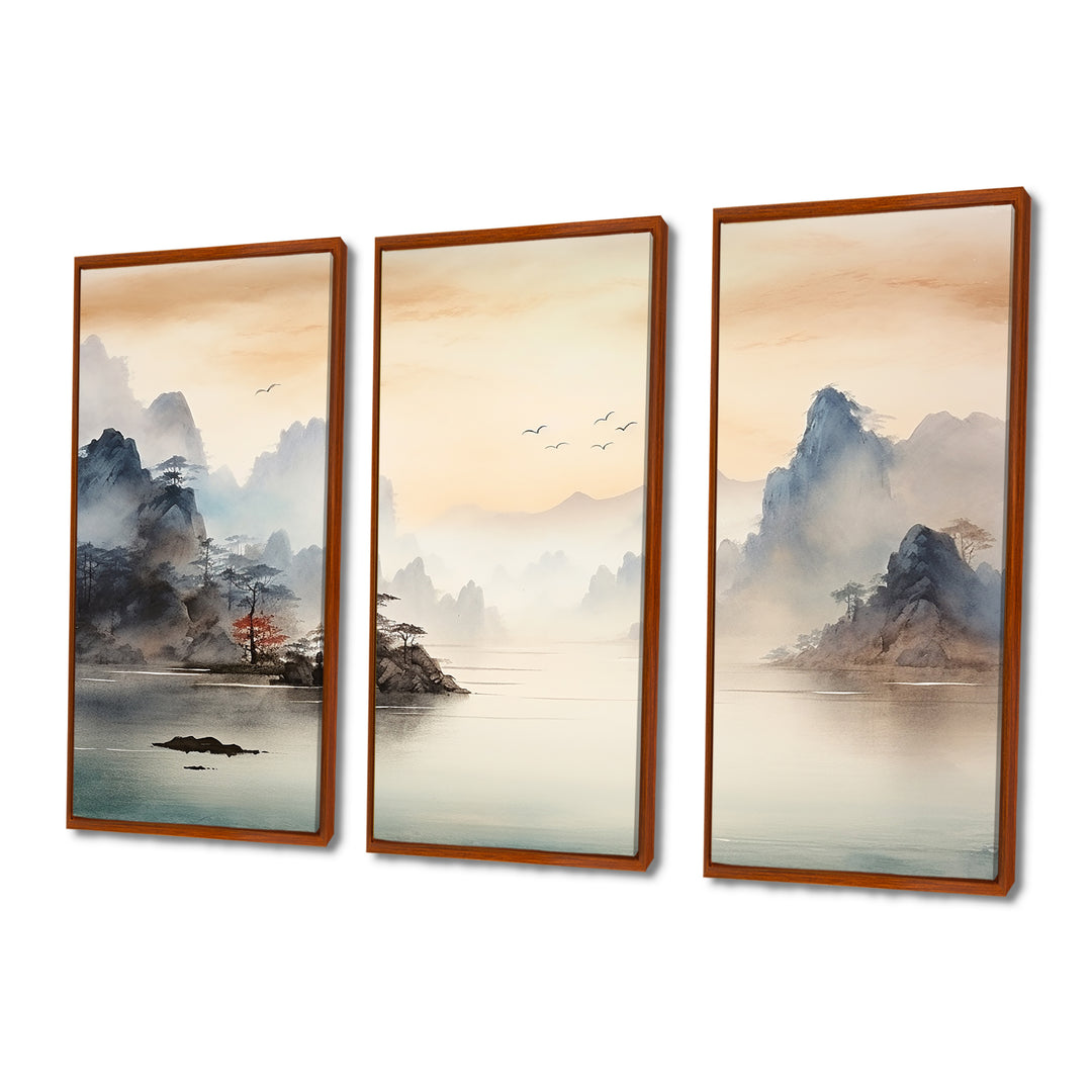 Grey Tranquil Chinese landscape serenity II - Multi-Panels