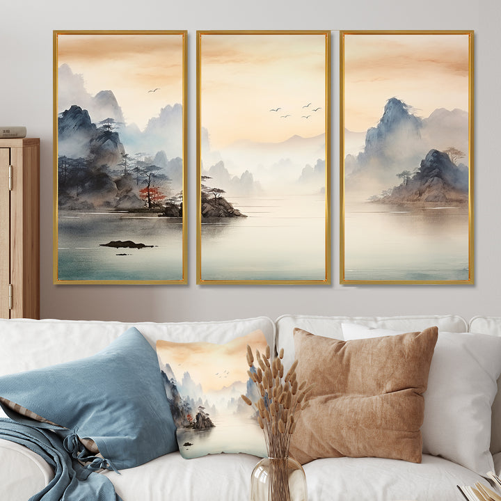 Grey Tranquil Chinese landscape serenity II - Multi-Panels