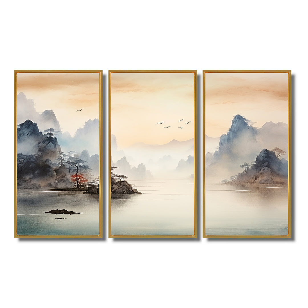 Grey Tranquil Chinese landscape serenity II - Multi-Panels