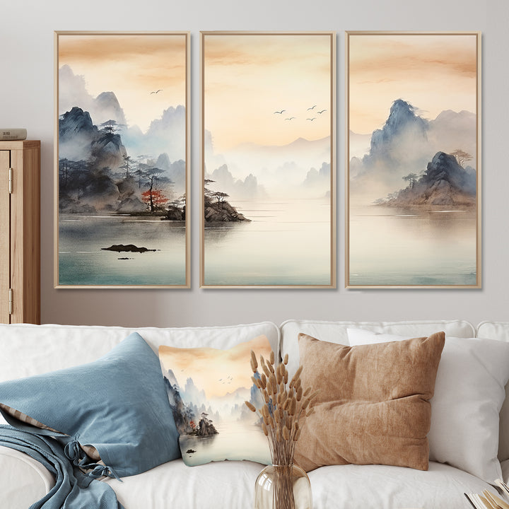 Grey Tranquil Chinese landscape serenity II - Multi-Panels