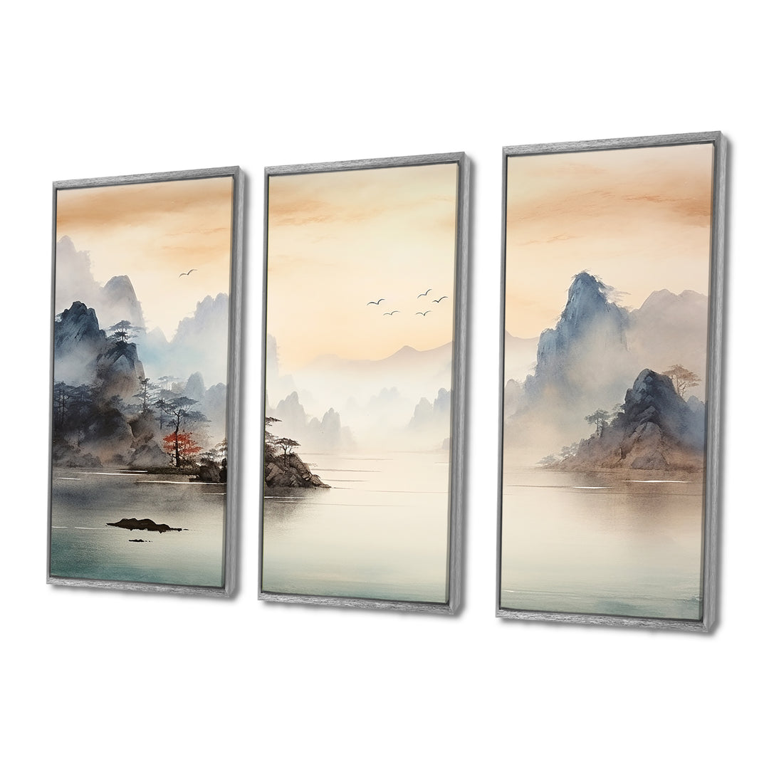 Grey Tranquil Chinese landscape serenity II - Multi-Panels