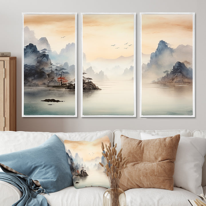 Grey Tranquil Chinese landscape serenity II - Multi-Panels