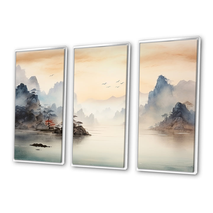 Grey Tranquil Chinese landscape serenity II - Multi-Panels
